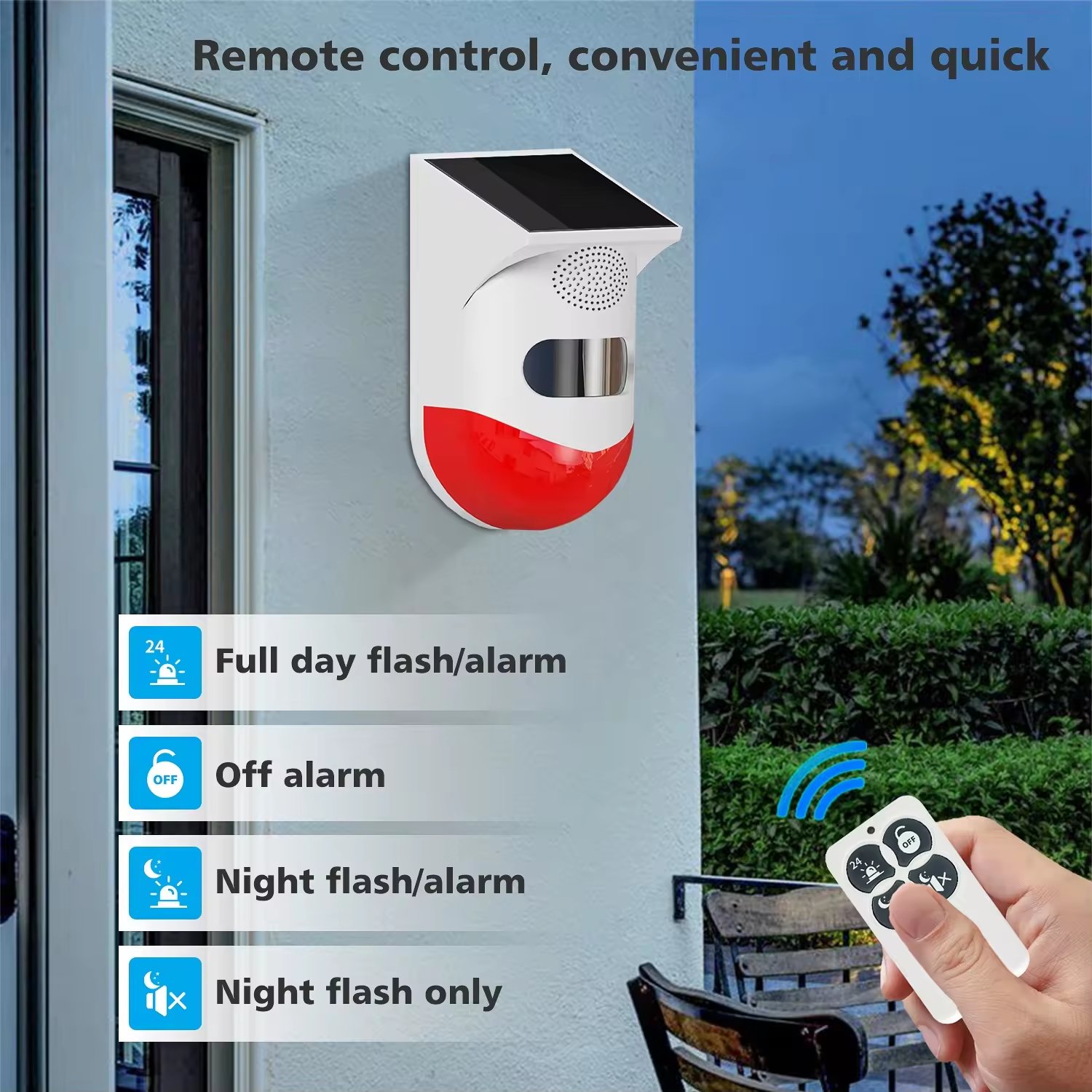 Solar Strobe Alarm Light with Remote Controller Motion Sensor Detector