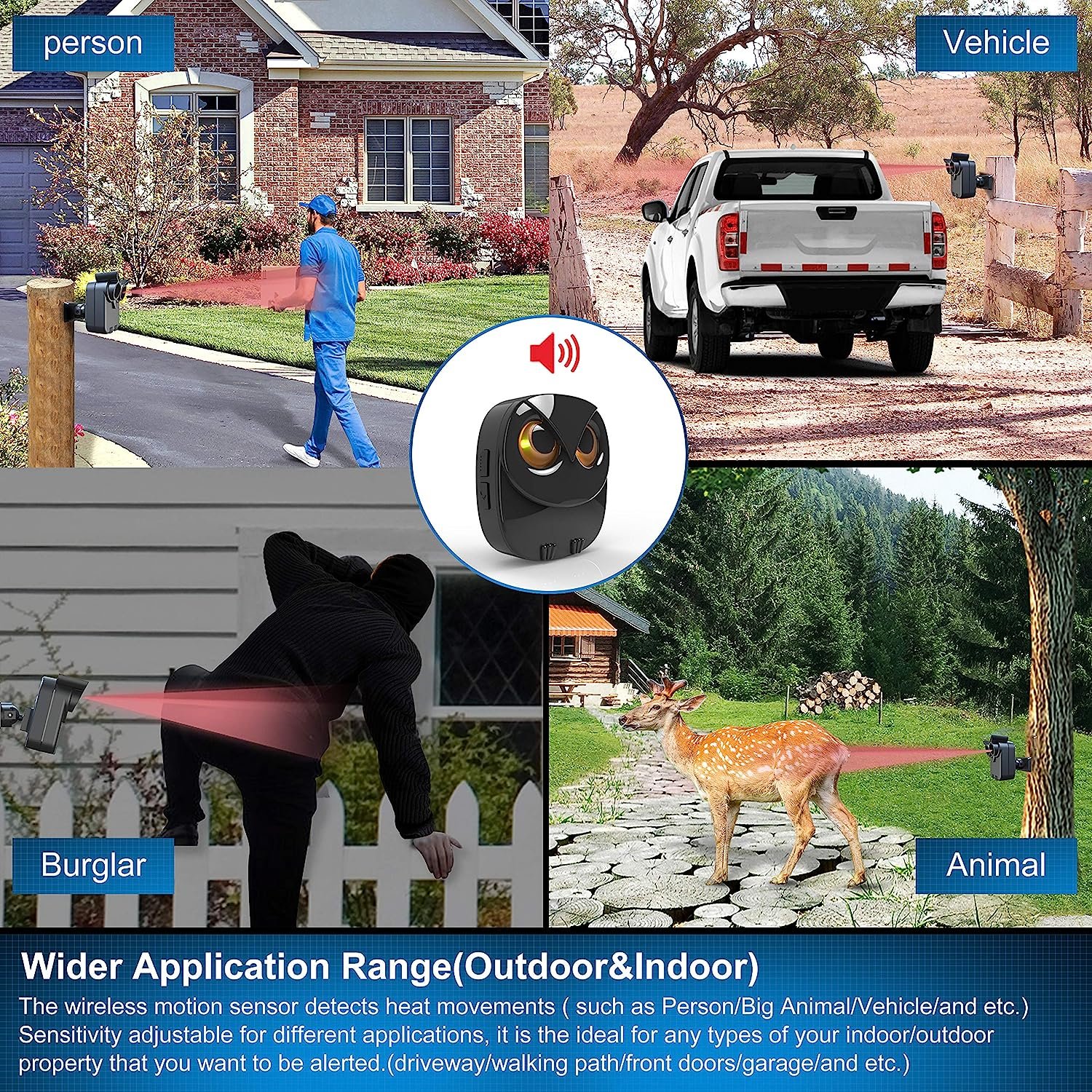 1/2 Mile Long Range Wireless Driveway Alarm Motion Sensor & Detector-DIY Security Alert - 1 Receiver and 2 Sensors