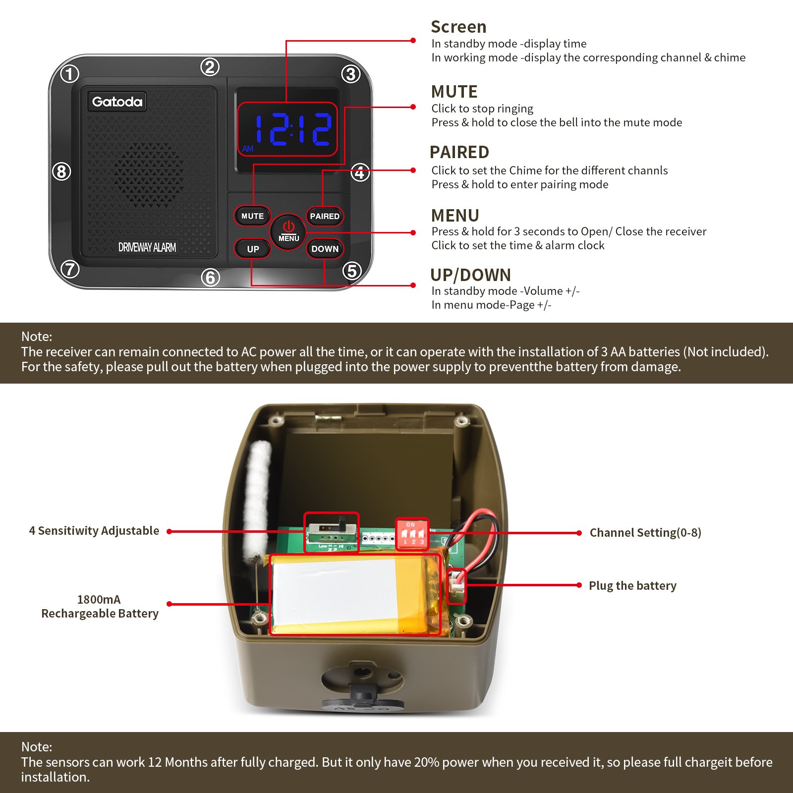 New DIY Wireless Driveway Alarm Personal Security Alert System for Home & Outdoor Use ABS Material Battery Powered