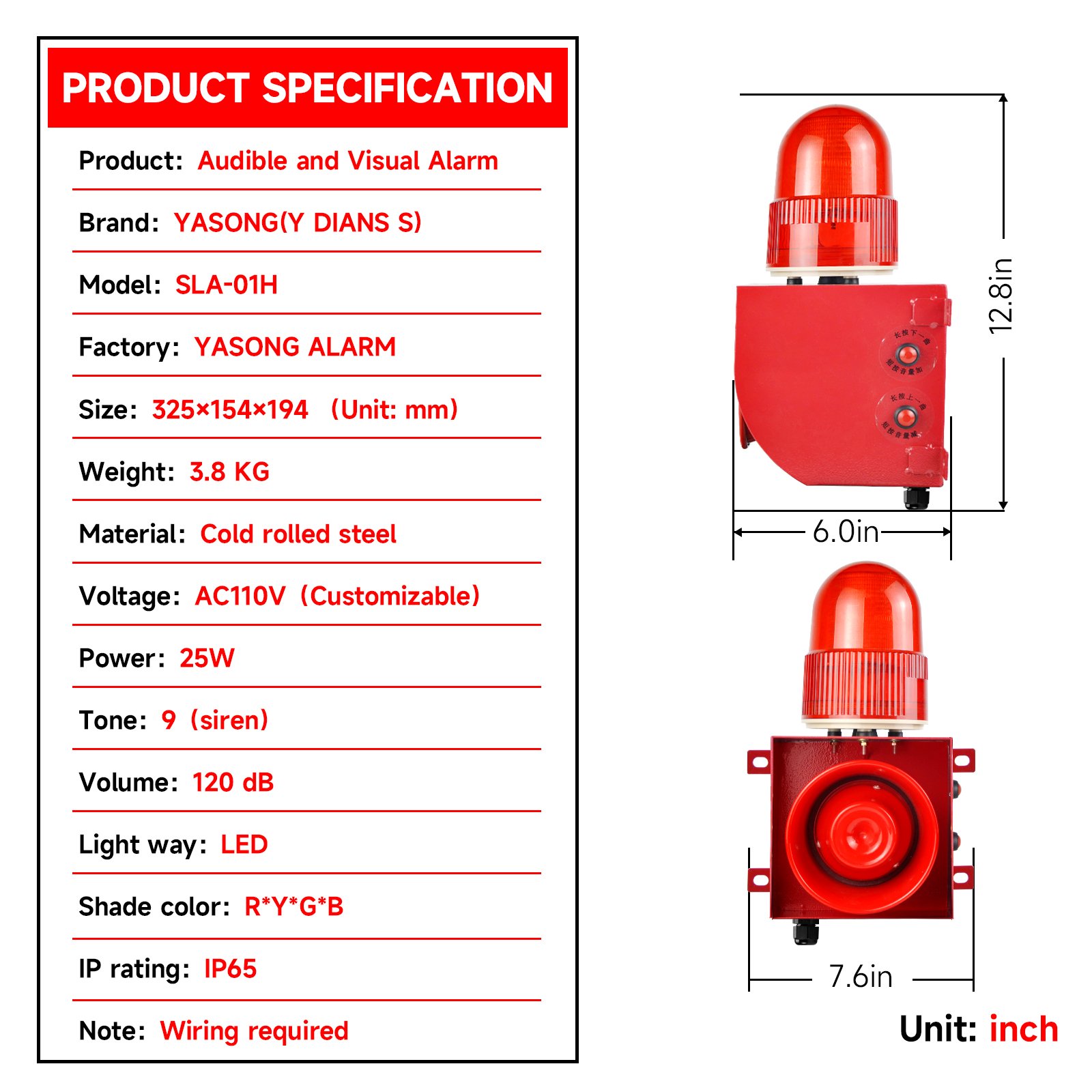120 Decibel 9 Tone Adjustable 25W Emergency LED Strobe Siren Horn with Sound Light Alarm Adjustable Emergency Alarm Systems