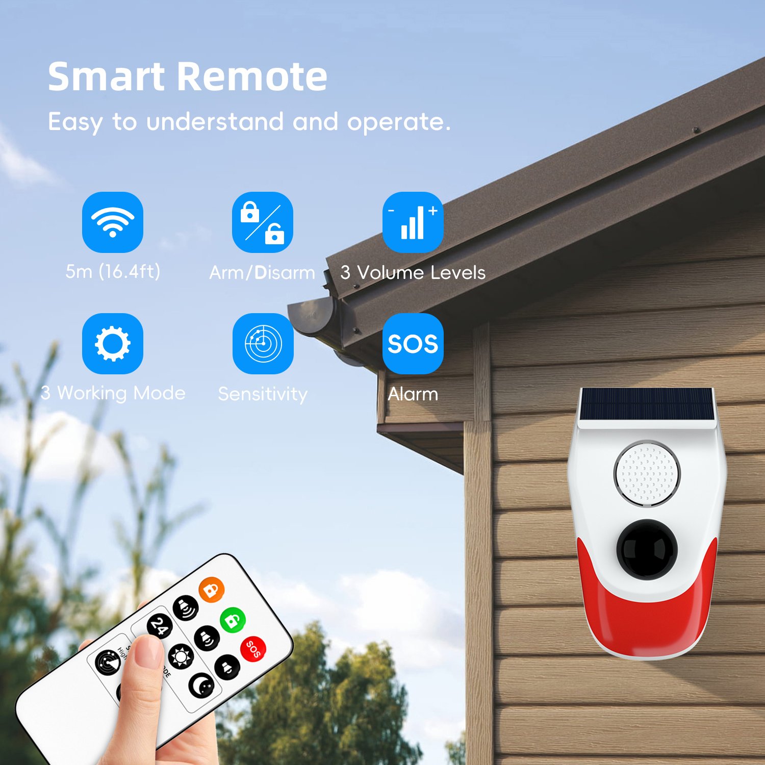 WiFi Motion Sensor Alarm Outdoor Solar Strobe Light with Remote Controller Weatherproof 120db Motion Sensor