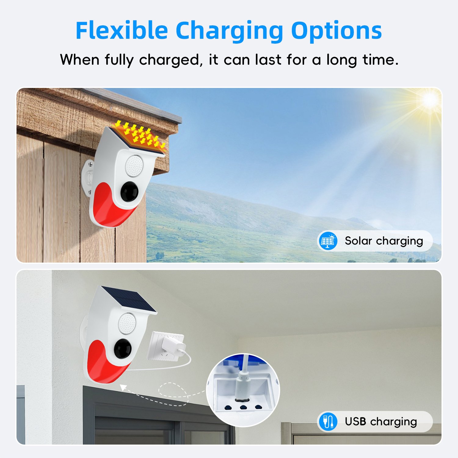 WiFi Motion Sensor Alarm Outdoor Solar Strobe Light with Remote Controller Weatherproof 120db Motion Sensor