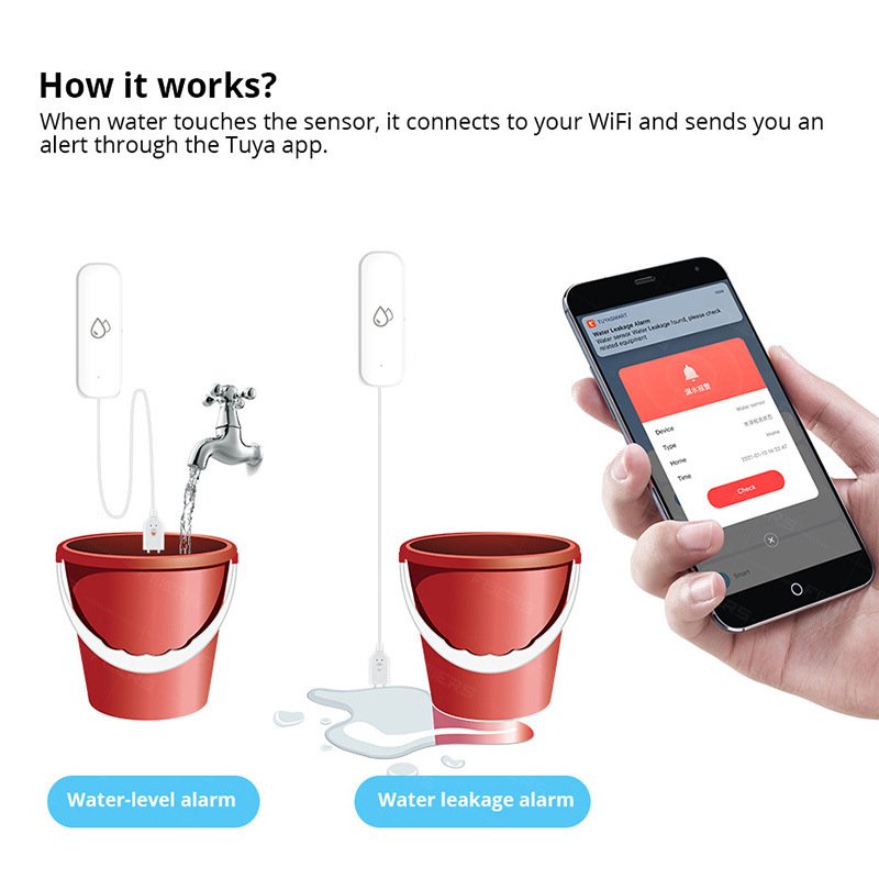 Wifi smart water leak sensor water overflow level detector sound alarm system flood leakage sensor remote monitor