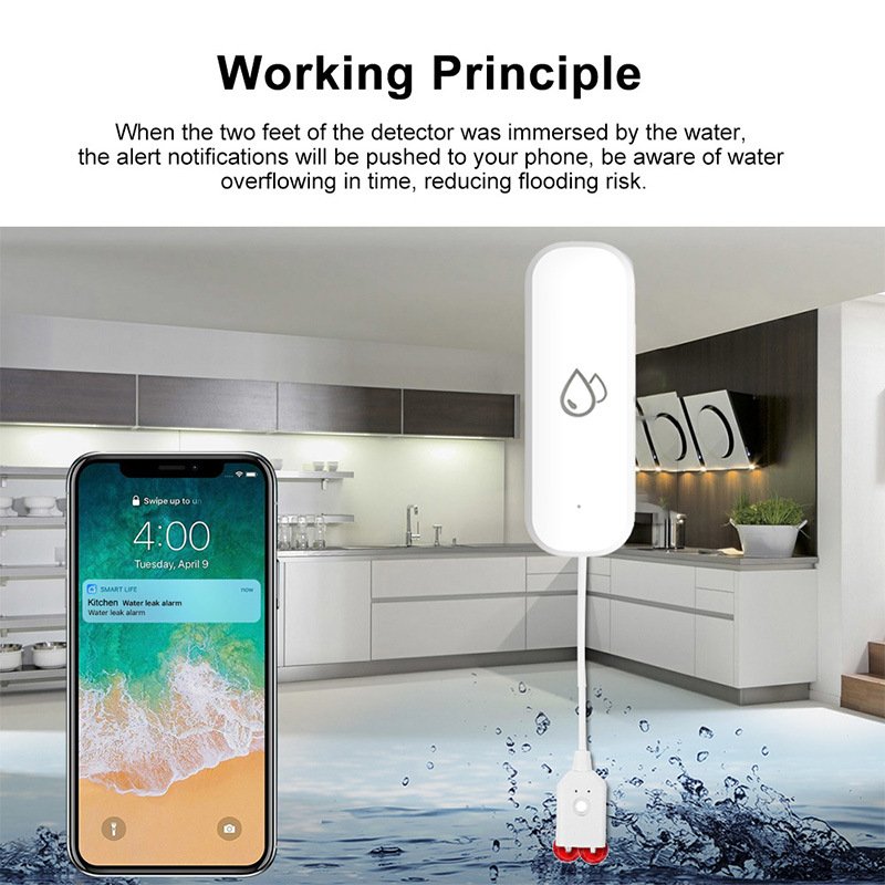 Wifi smart water leak sensor water overflow level detector sound alarm system flood leakage sensor remote monitor