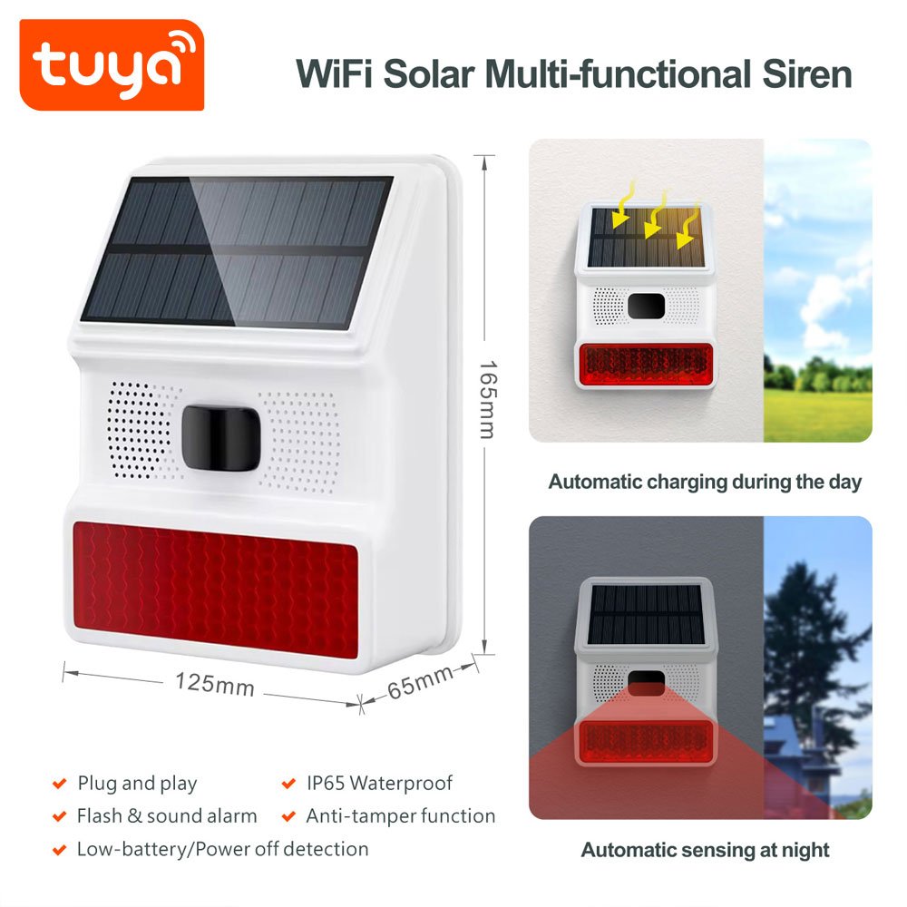 Hot Sale Tuya Wifi Wireless Outdoor Solar Waterproof Light Flash Strobe Siren & outdoor for Multi-functional Siren PST-PE523W