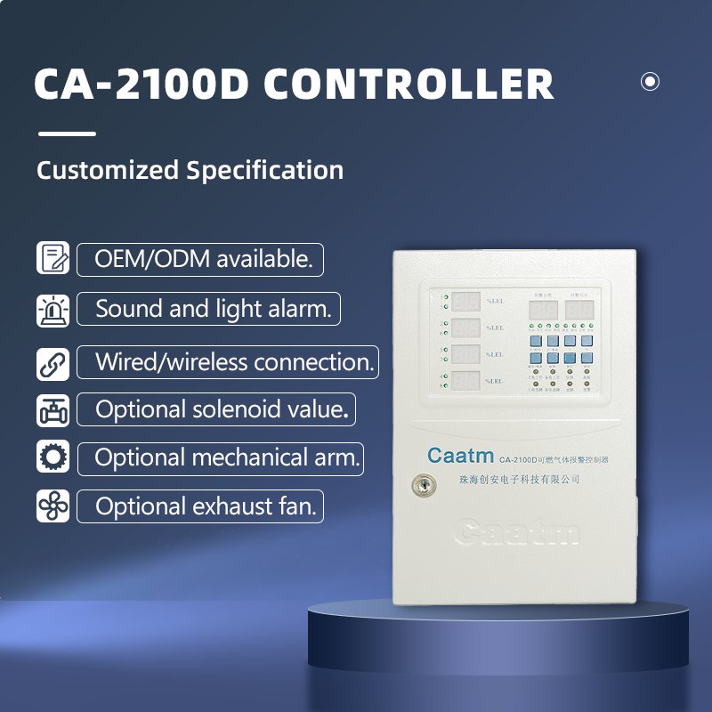CAATM CA-2100D Industrial fixed Wall-mounted 8 channels sound light alarm LCD display Combustible gas detector Gas control panel