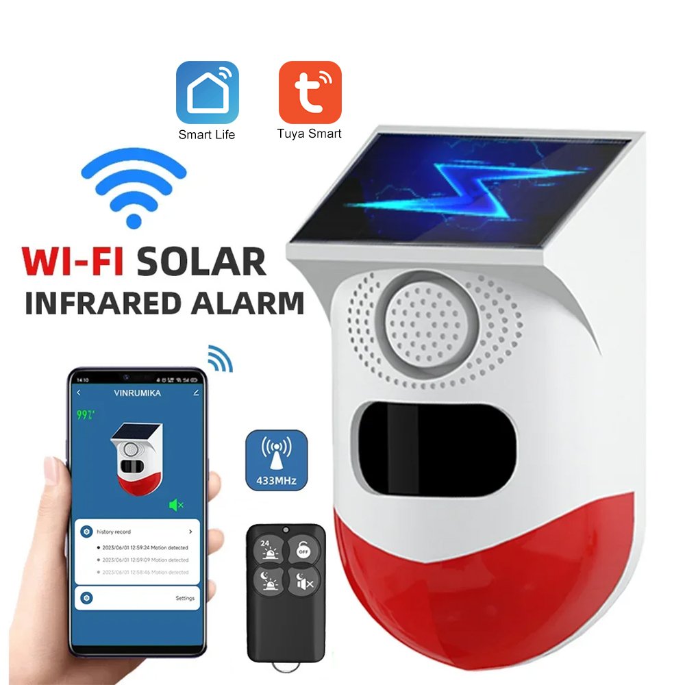 Tuya Smart 120dB Large Sound Security Siren Light outdoor WiFi Solar PIR Motion Sensor Alarm With Remote Controller