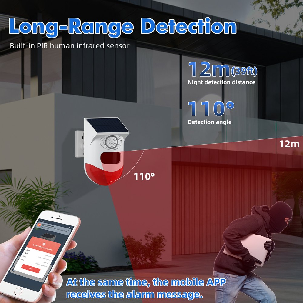 Tuya Smart 120dB Large Sound Security Siren Light outdoor WiFi Solar PIR Motion Sensor Alarm With Remote Controller