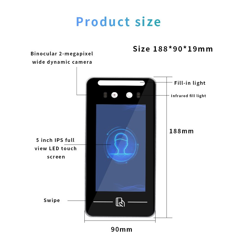5 inch WiFi Face Recognition Cloud Platform Biometric Device Time Attendance TCP/IP Face Recognition Access Control