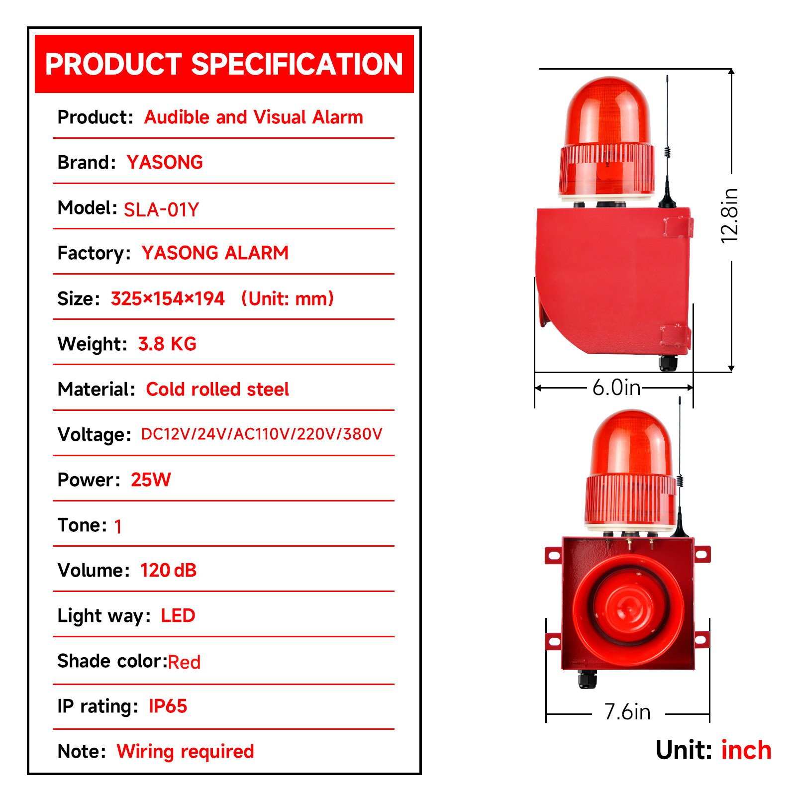 Outdoor 120dB Loud 500m Wireless Alarm Siren IP65 Waterproof 25 Watts security alarm systems LED strobe industrial alarm