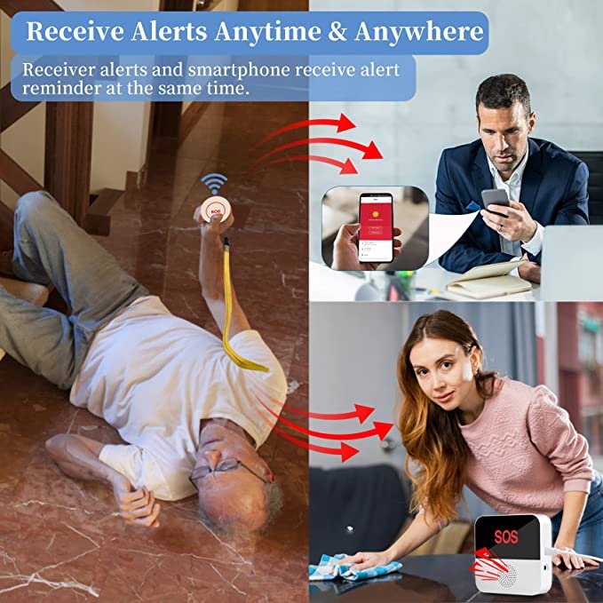 Tuya Wifi Wireless Caregiver Pager Smart Call System Elderly SOS Emergency Alarm Panic Button For Elderly/Home/Patient/Disabled