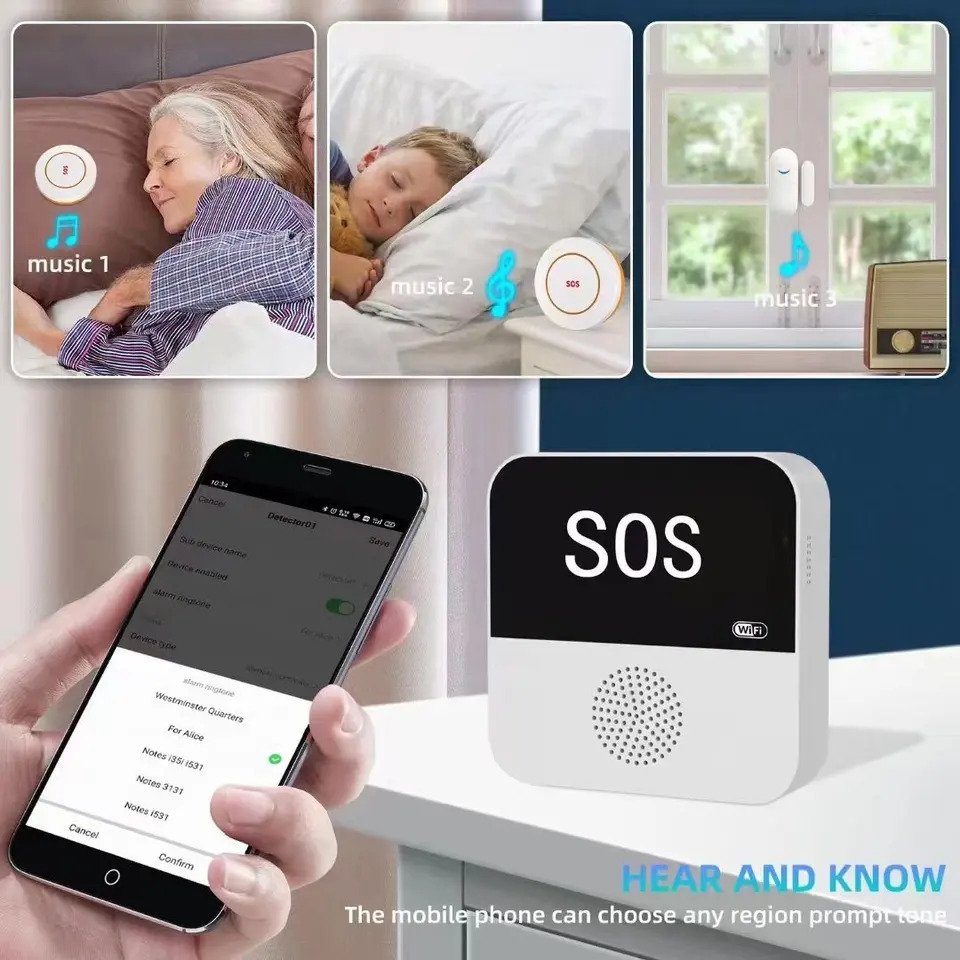 Tuya Wifi Wireless Caregiver Pager Smart Call System Elderly SOS Emergency Alarm Panic Button For Elderly/Home/Patient/Disabled