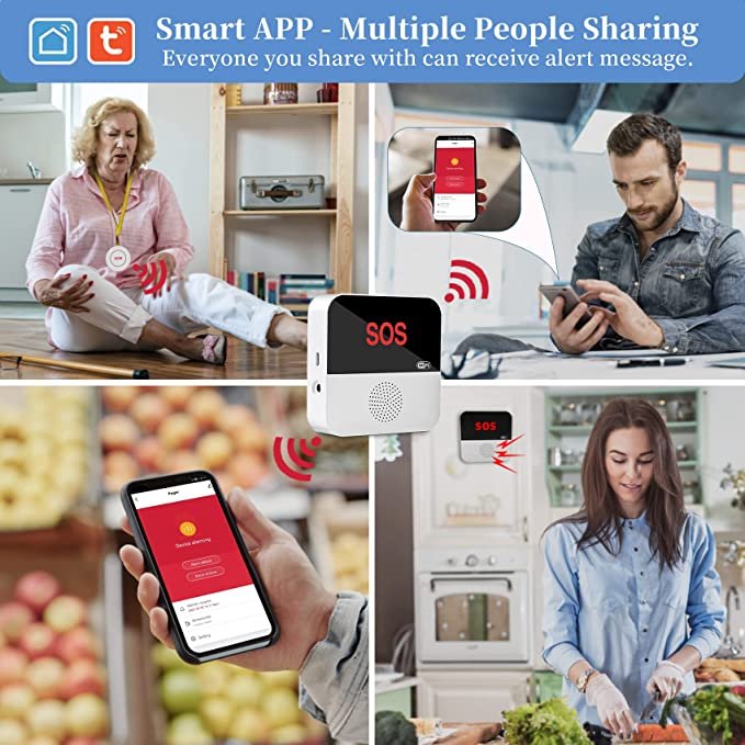 Tuya Wifi Wireless Caregiver Pager Smart Call System Elderly SOS Emergency Alarm Panic Button For Elderly/Home/Patient/Disabled