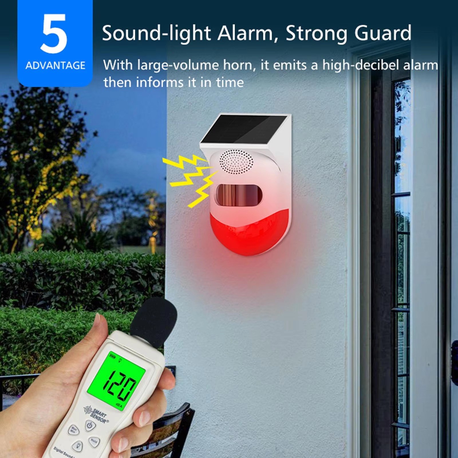 Solar Motion Sensor Alarm Pir Wifi 433mhz 120dB Outdoor Strobe Siren Home Security Solar Powered Detector Infrared Alarm