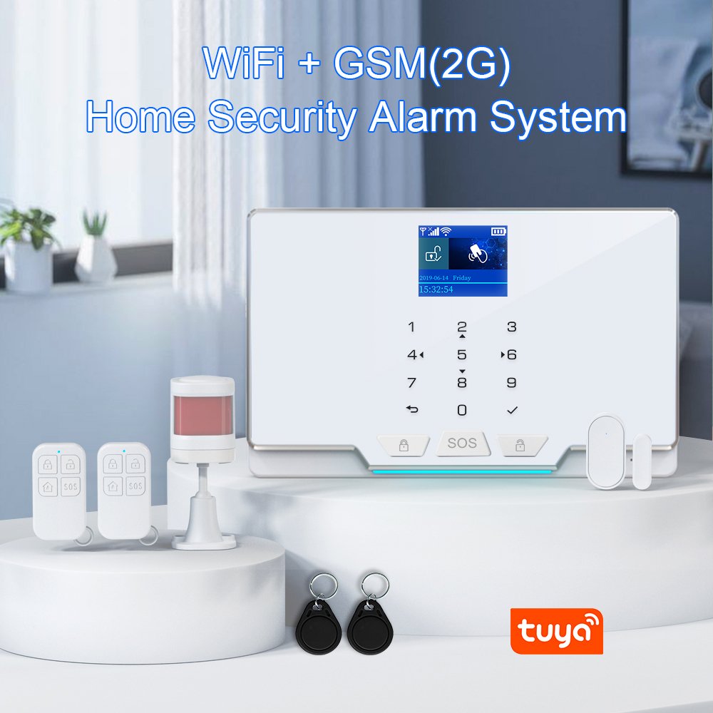 ZX-G20 white Tuya smart 2G GSM WiFi 433mhz wireless security alarm system home alarm high quality motion detector door sensor