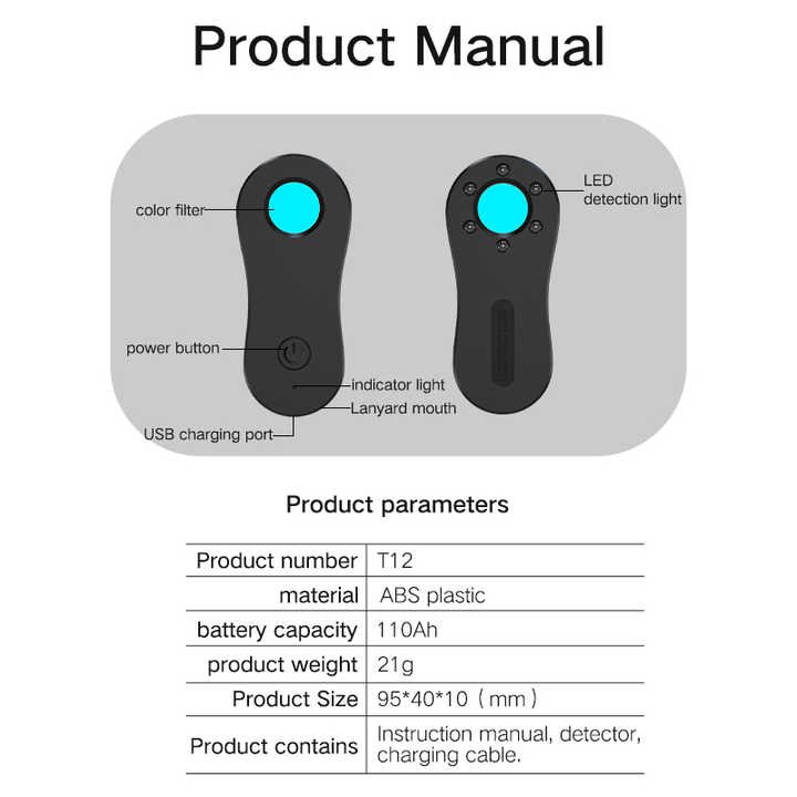 T12Professional Edition Anti-Spy Detector Radio Frequency Bug GSM GPS Tracker Hidden Camera Equipment Battery Power Alarm