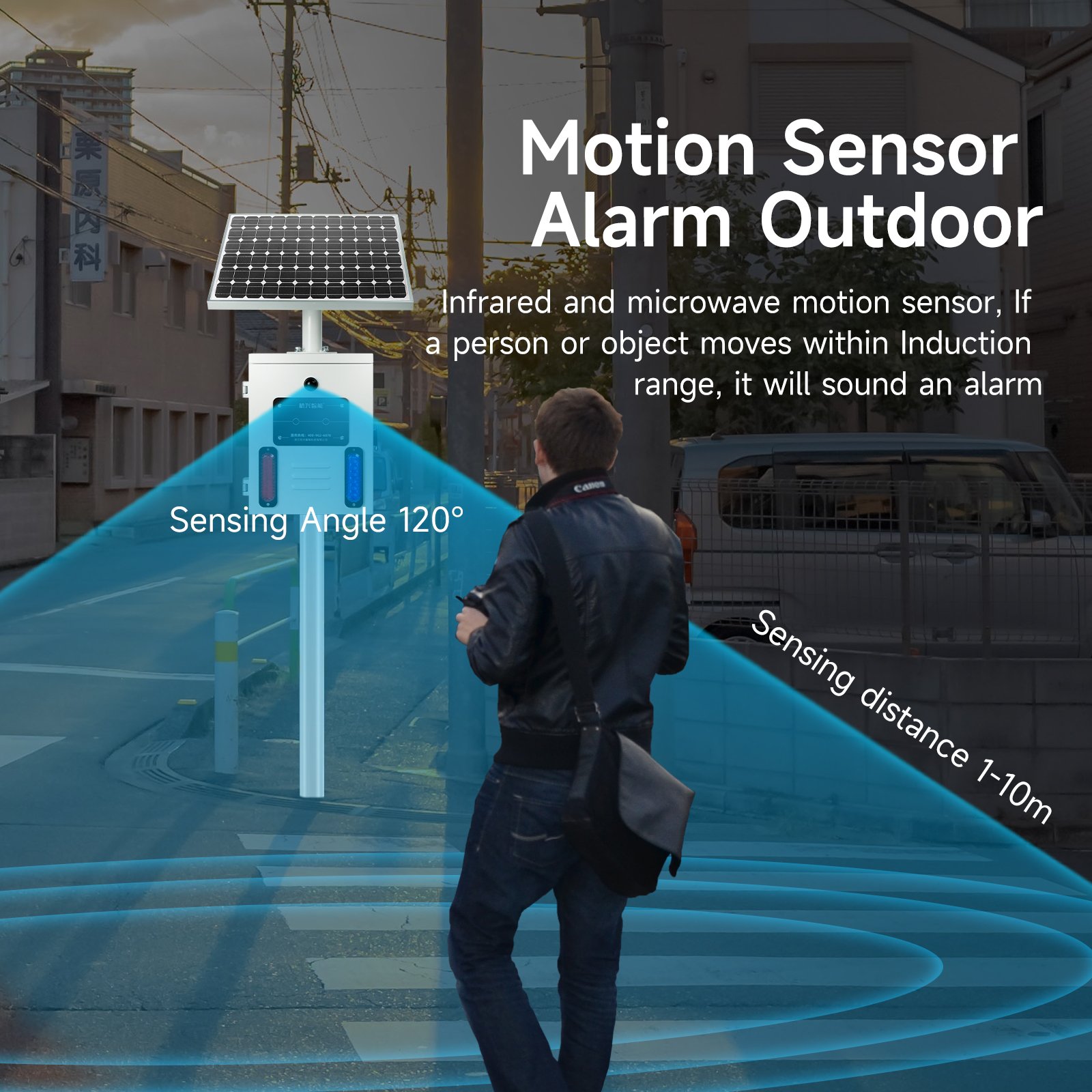 High quality IP65 Water and Dustproof 120dB outdoor solar motion sensor alarm LED red blue strobe wireless home alarm systems