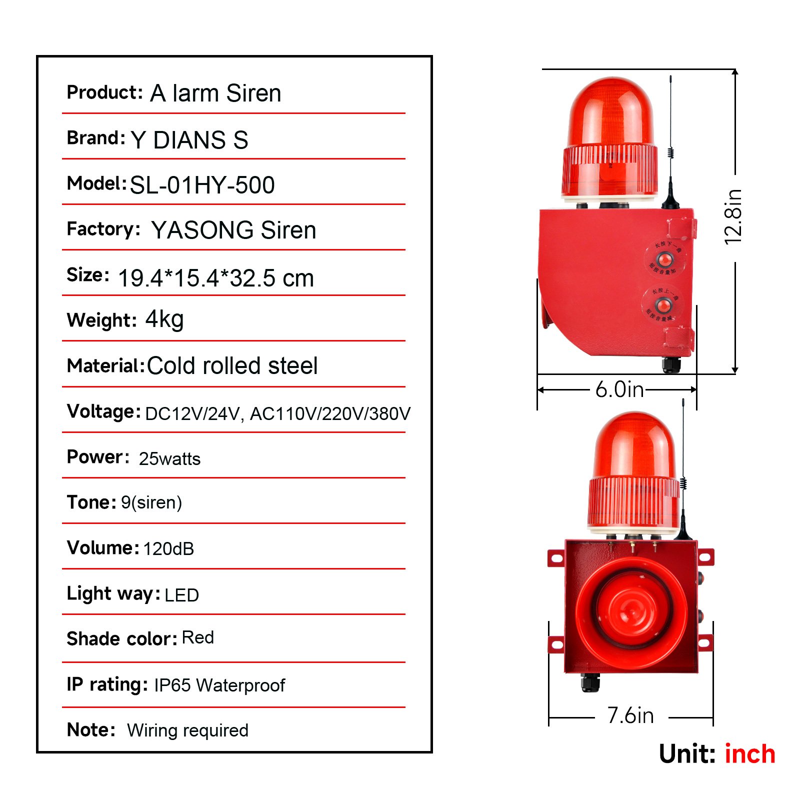 Hot sell 500m wireless alarm siren IP65 Waterproof and dustproof 120dB Security alarm systems LED strobe remote control alarms