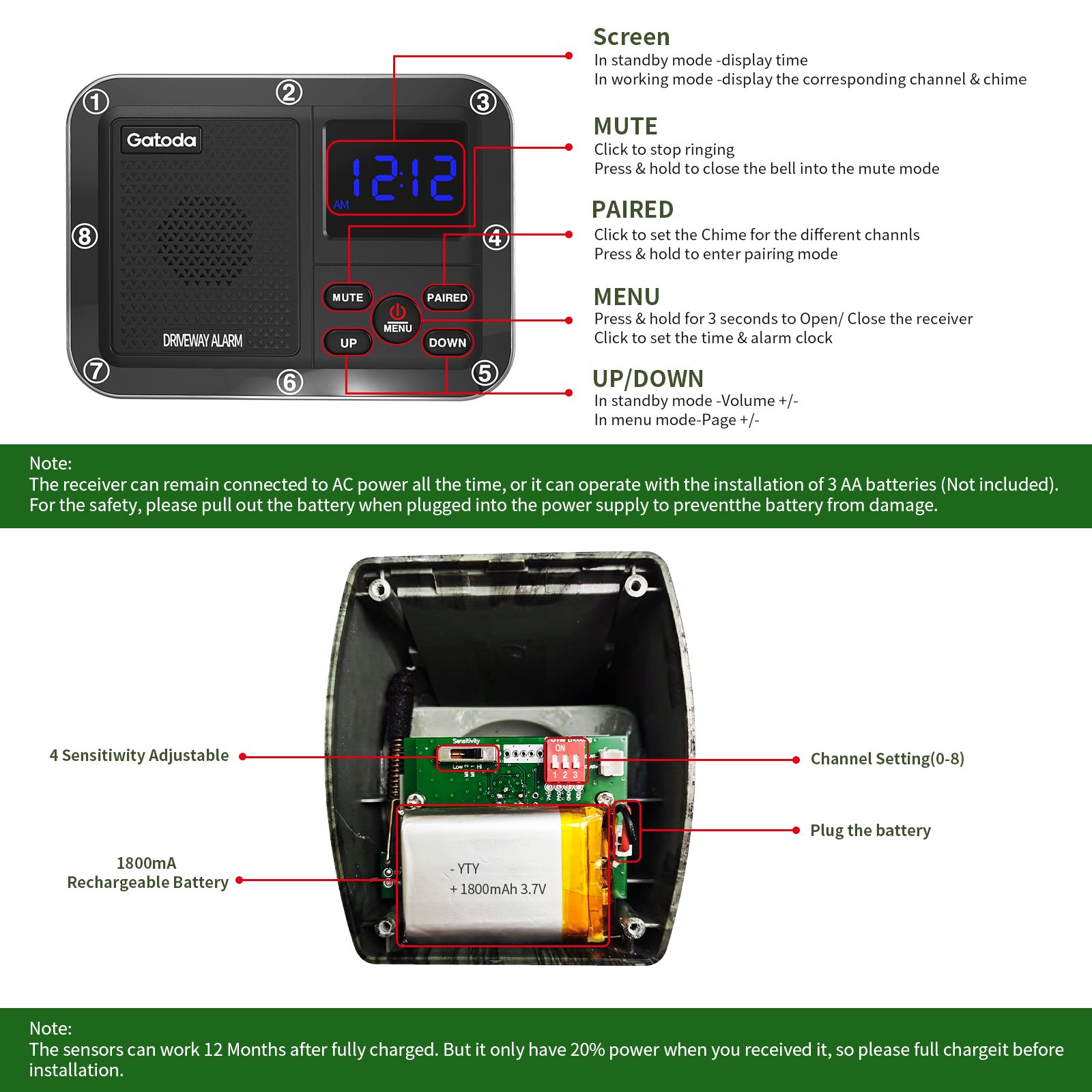 Long-range alarm system Driveway Alarm wireless outdoor Outdoor Waterproof PIR Motion Sensor DIY Security Alert System