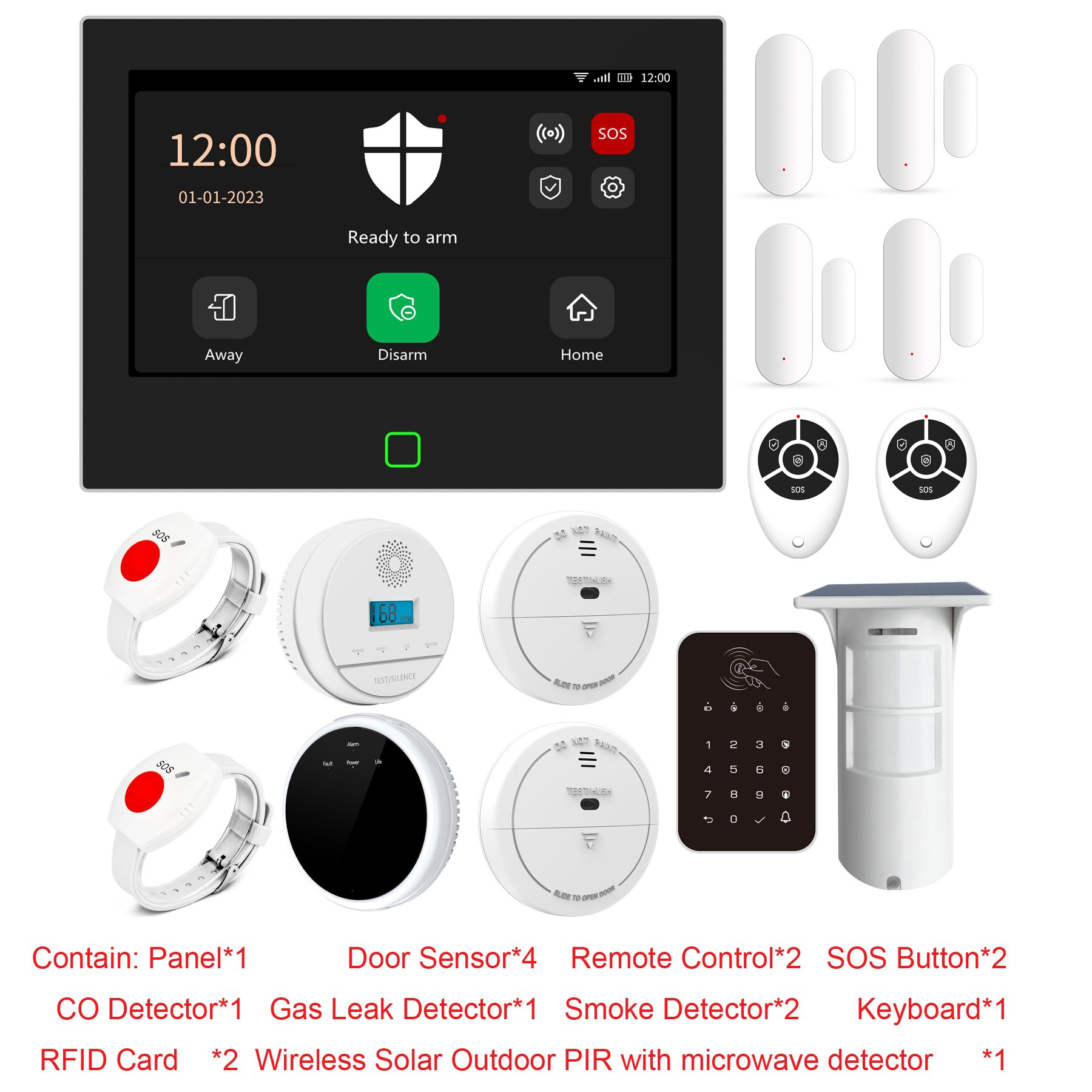 Tuya Wireless 433Mhz Home Wifi GSM Smart Security Alarm System With Gas/ CO/ Smoke Detector/SOS Button