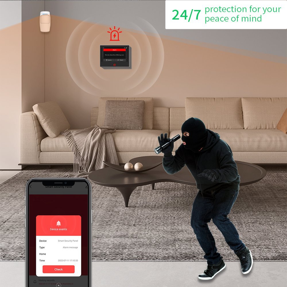 Wireless 7-inch IPS Full-color Display WiFi Smart Home Security Alarm System With Alexa GSM Alarm System Home Security