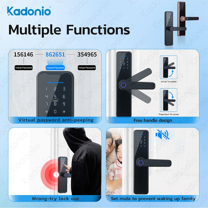 Kadonio Keyless Lock Tuya Home Security Alarm System Door Entry Code Remote Fingerprint Smartlock For Home Apartment