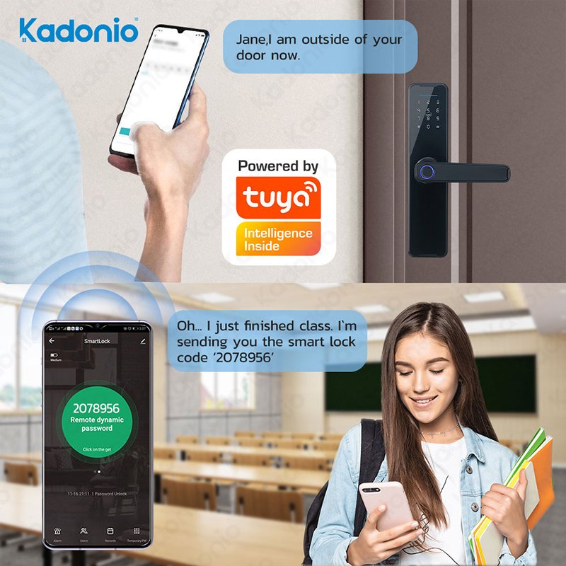 Kadonio Keyless Lock Tuya Home Security Alarm System Door Entry Code Remote Fingerprint Smartlock For Home Apartment