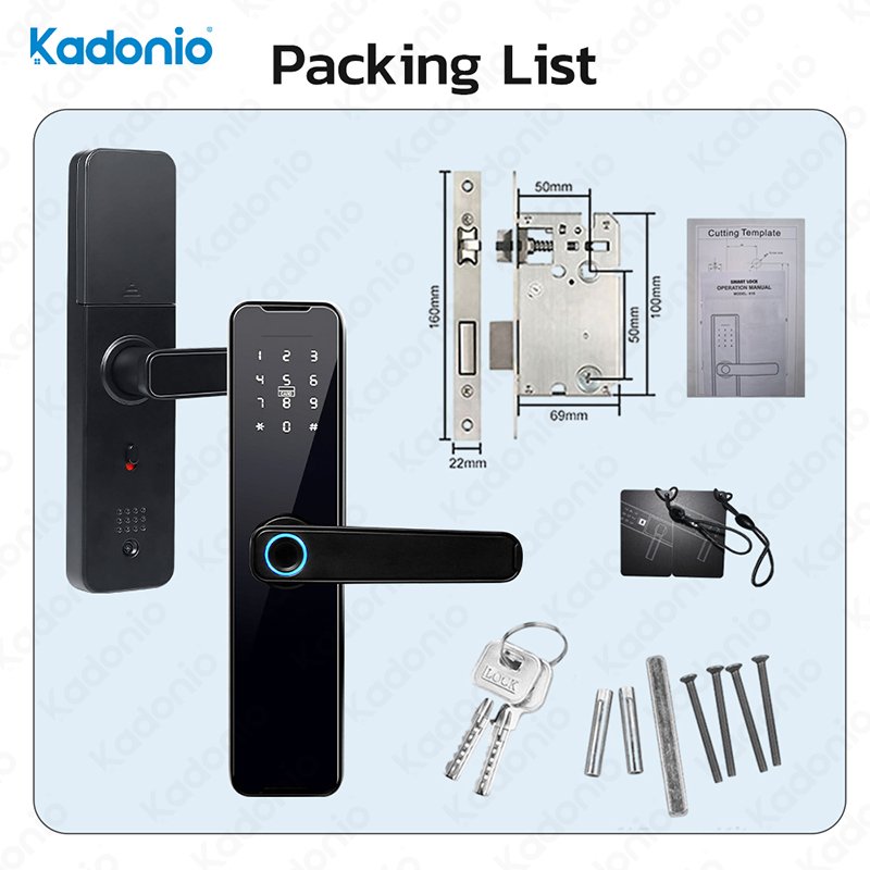 Kadonio Keyless Lock Tuya Home Security Alarm System Door Entry Code Remote Fingerprint Smartlock For Home Apartment
