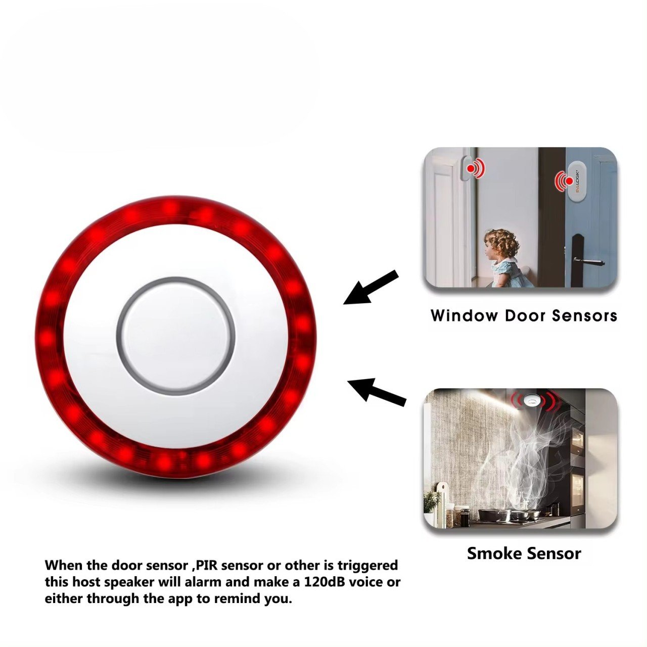 Z-Wave Wireless Strobe Siren with Sound AC110V App Remote Control ABS Material Door Sensor for Home Security and Automation