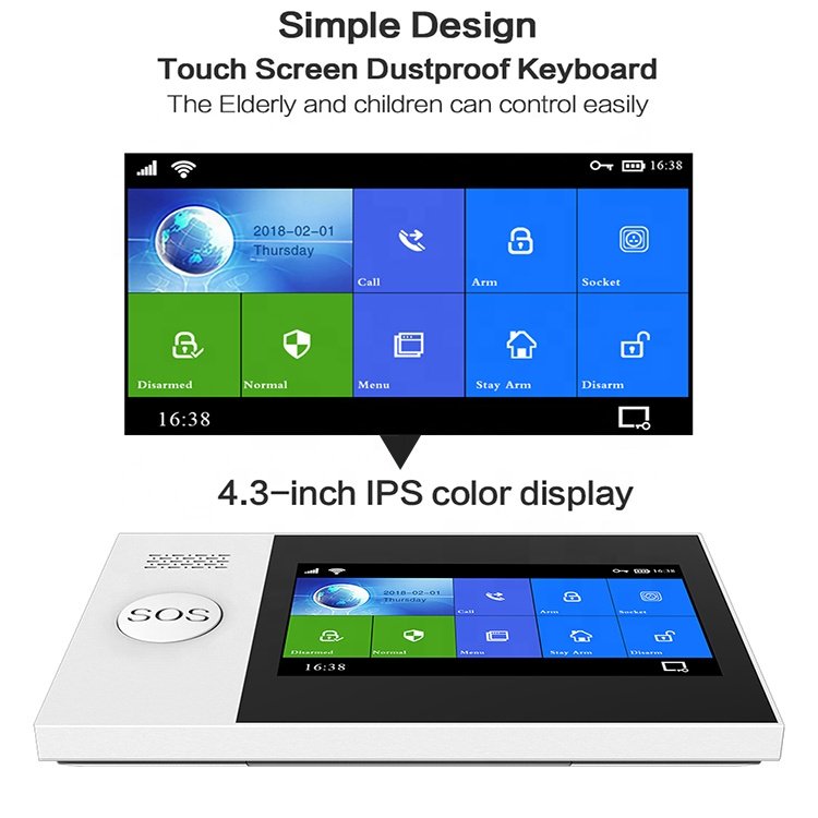 4.3 Inch Touch Screen GSM 4G Wireless WiFi Tuya Smart Home Burglar Alarm Security System