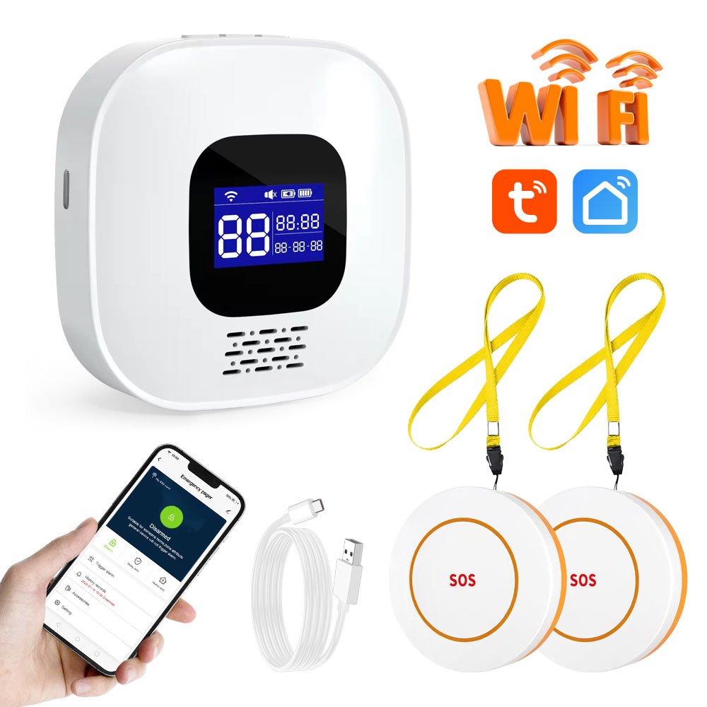 Tuya Smart WiFi Caregiver Pager SOS Emergency Alarm System for Elderly Living Alone Home Care Emergency Help-PST-CF206