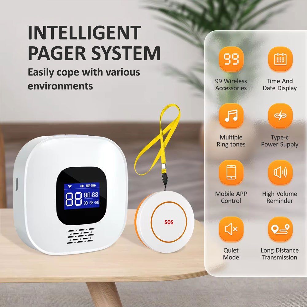 Tuya Smart WiFi Caregiver Pager SOS Emergency Alarm System for Elderly Living Alone Home Care Emergency Help-PST-CF206