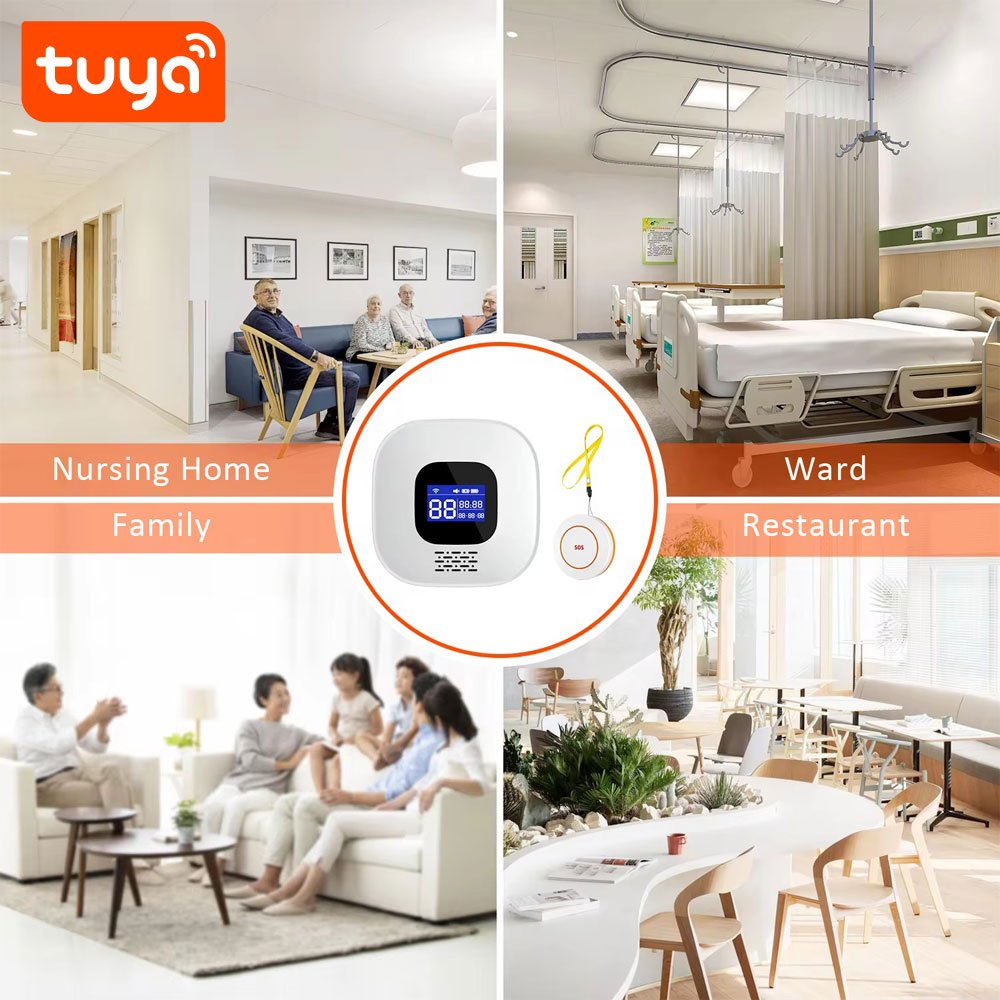 Tuya Smart WiFi Caregiver Pager SOS Emergency Alarm System for Elderly Living Alone Home Care Emergency Help-PST-CF206