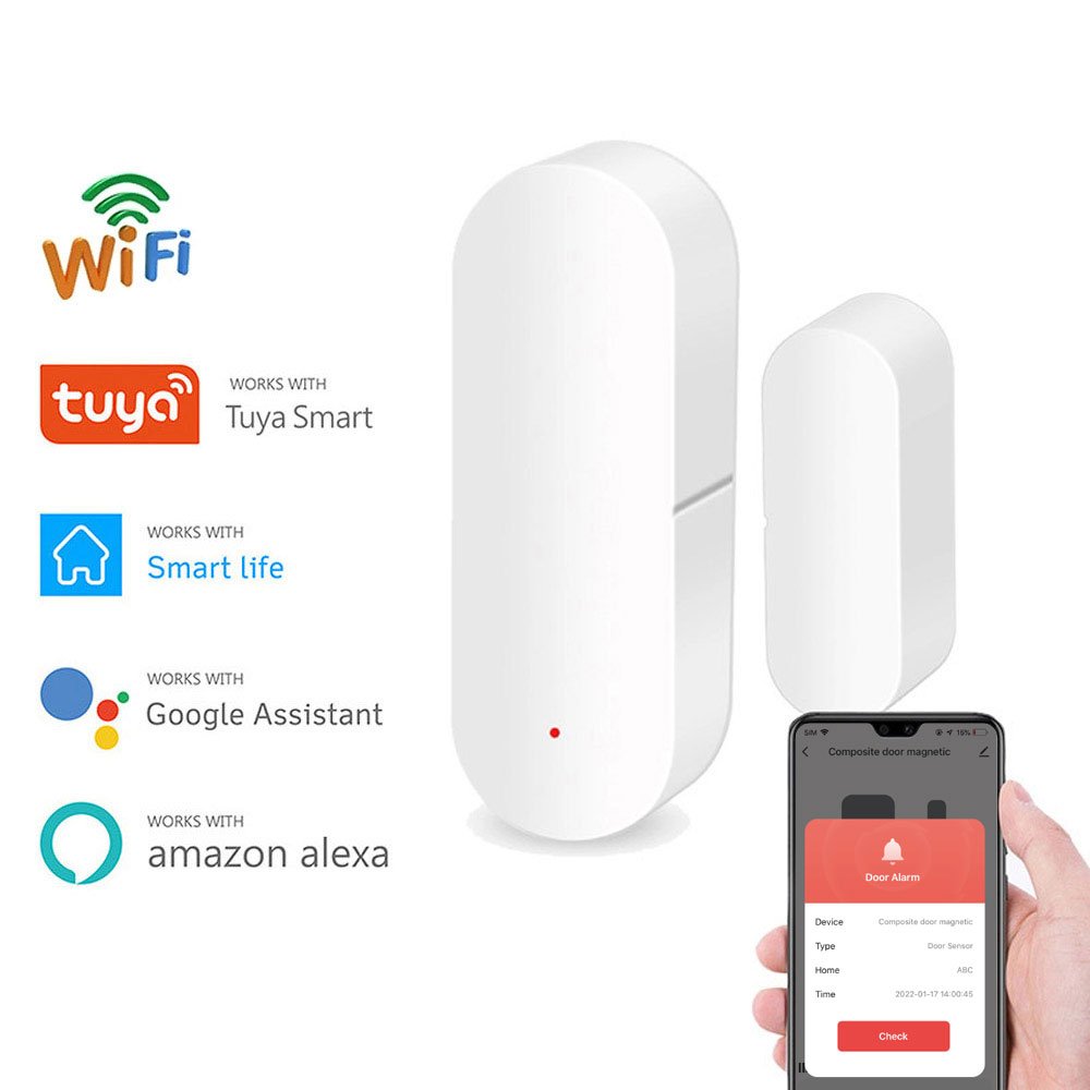 Open/Close Detectors WiFi App Notification Alert Wifi Tuya Smart Window Door Detector Alarm With Light Sensor 2 in 1 PST-FH400A