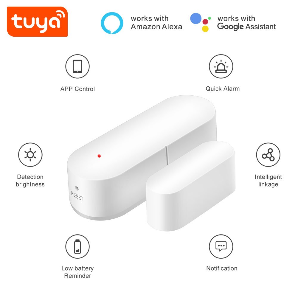 Open/Close Detectors WiFi App Notification Alert Wifi Tuya Smart Window Door Detector Alarm With Light Sensor 2 in 1 PST-FH400A