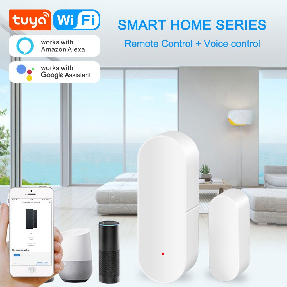 Open/Close Detectors WiFi App Notification Alert Wifi Tuya Smart Window Door Detector Alarm With Light Sensor 2 in 1 PST-FH400A