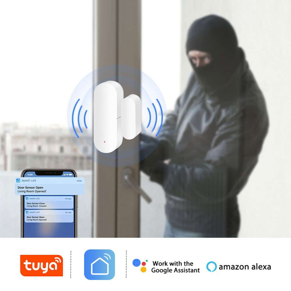 Open/Close Detectors WiFi App Notification Alert Wifi Tuya Smart Window Door Detector Alarm With Light Sensor 2 in 1 PST-FH400A