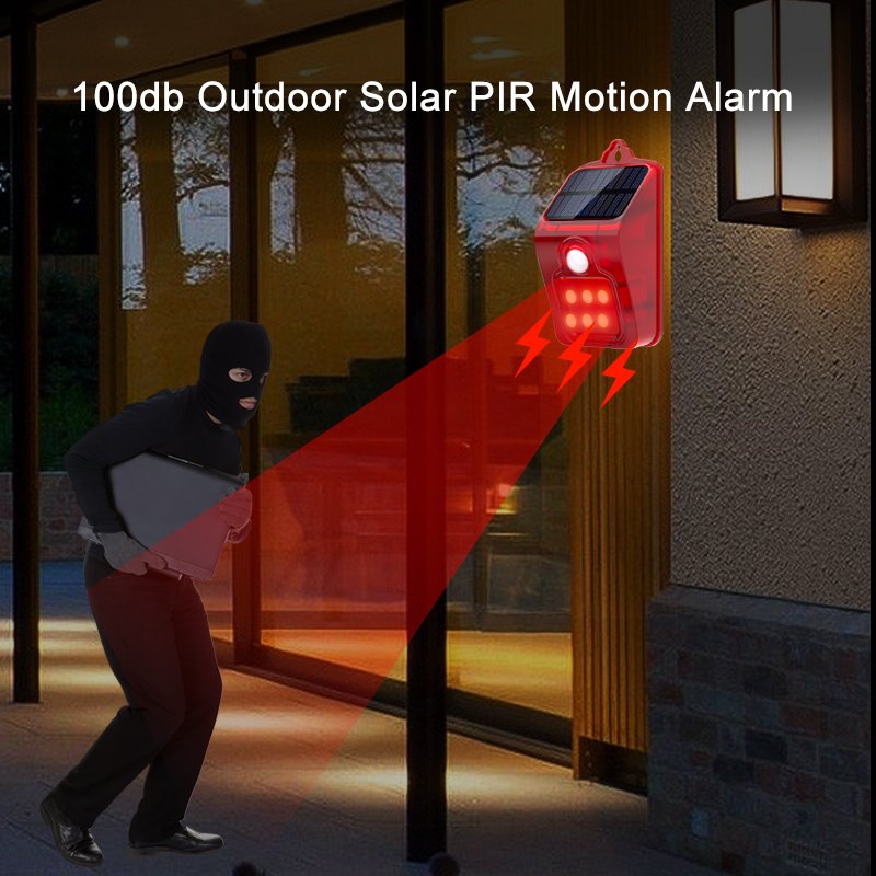 100db Waterproof Sound Security Wireless Siren Light Alarm Outdoor Solar PIR Motion Sensor Alarm for Home Farm Villa Yard