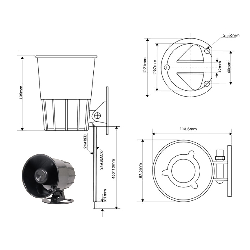 Wired DC12V 110 dB Electronic Alarm Siren Alarm Horn with Bracket for Home Security Alarm System