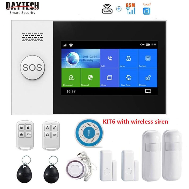 DAYTECH TA04 PIR Motion Detector Door Sensor Kit Tuya APP Control WIFI GSM Home Burglar Alarm System