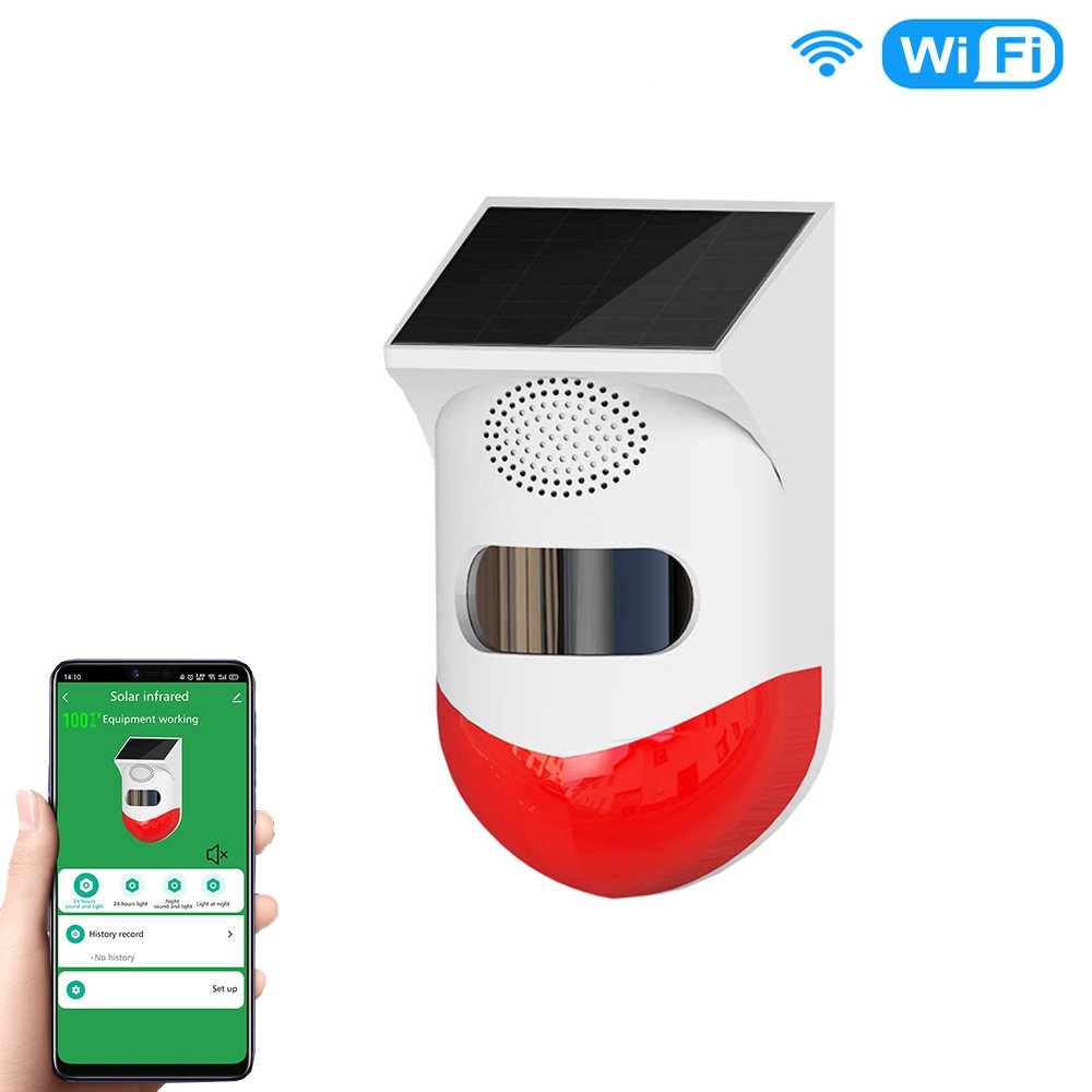 Tuya Smart WiFi Infrared Motion Detector Solar Outdoor PIR Wireless Strobe Siren Detector Sound Alarm Waterproof Remote Control