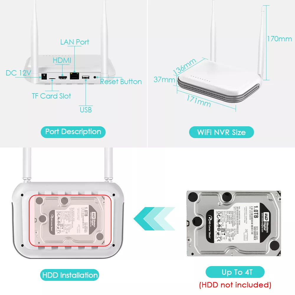 H.265 2MP Full HD Surveillance Camera System CCTV Audio Video Recorder 4CH Wireless NVR Security Outdoor WIFI Camera Kit