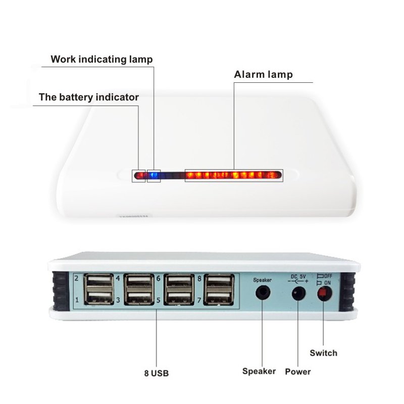 8 USB HUB Anti Theft Device Multi Port Security Alarm System for Mobile Phone Laptop Camera Display