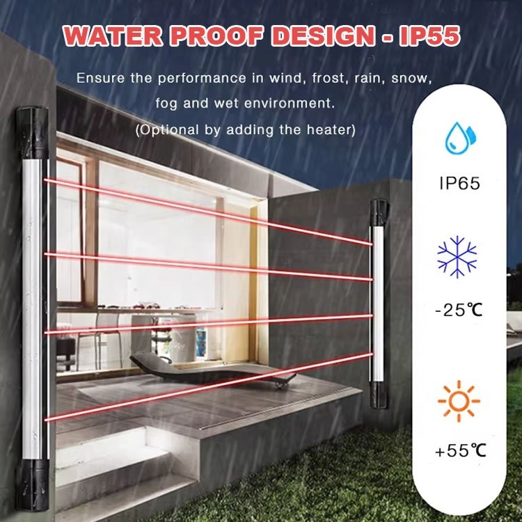 Active Infrared Laser Beam Fence Barrier Detector Waterproof Indoor and Outdoor Security Alarm System