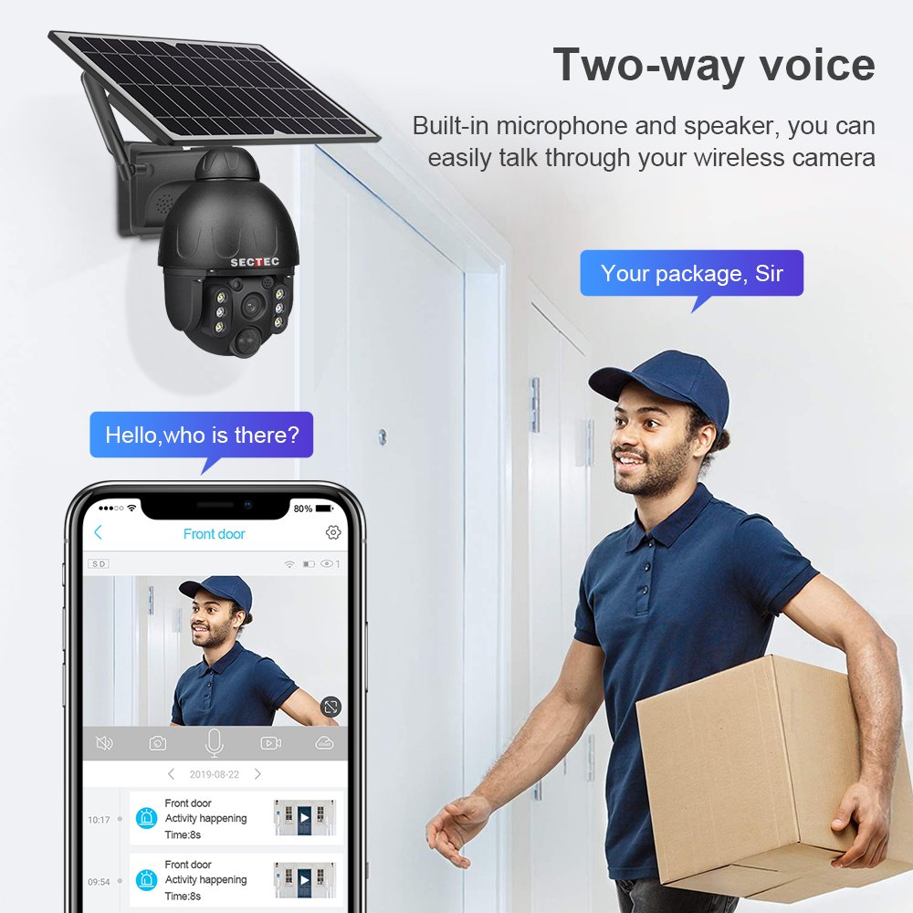 SECTEC HD GSM 4MP 4G Solar Camera Meal Case Outdoor IP66 PTZ Security Camera Pir Human Detection Solar Power CCTV Alarm System