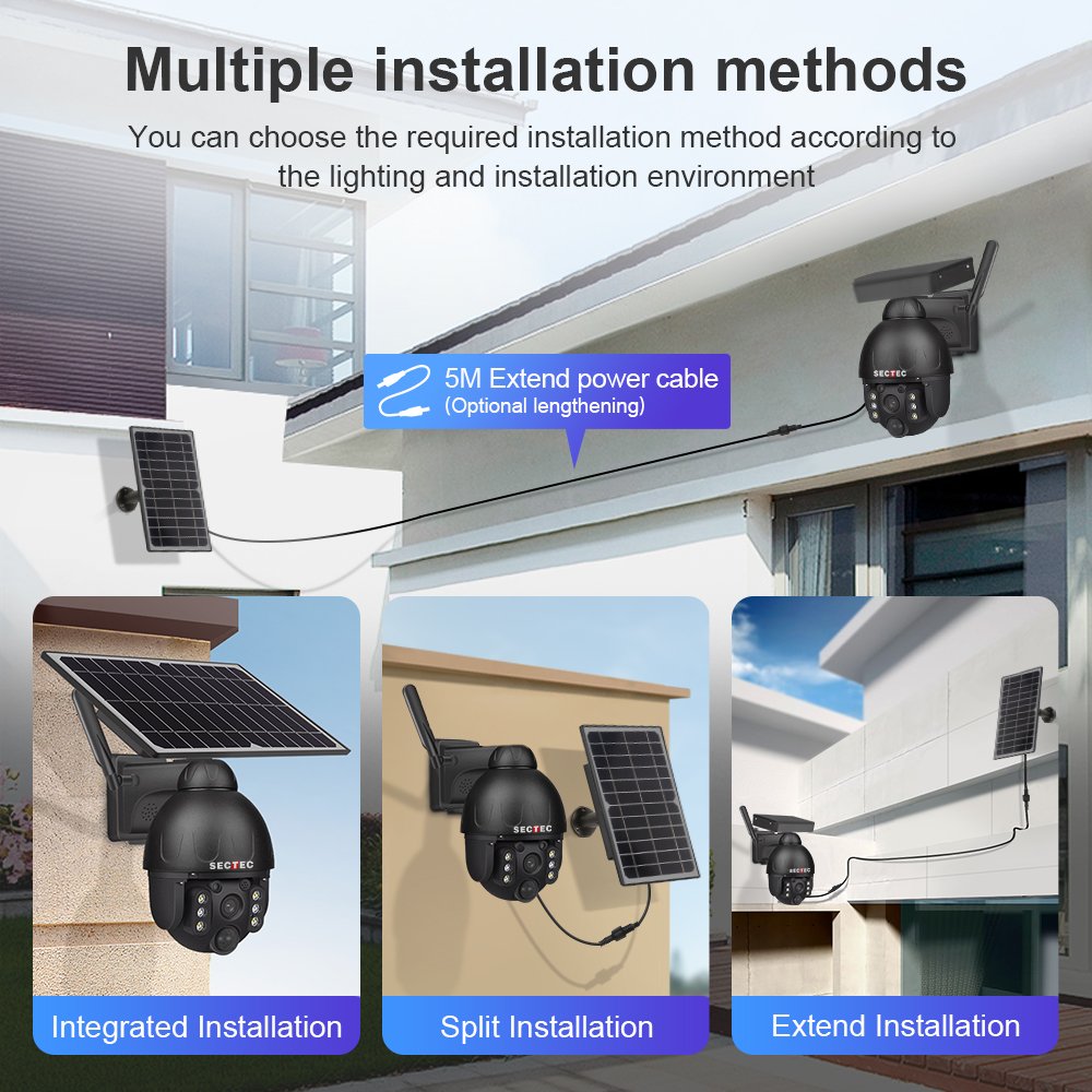 SECTEC HD GSM 4MP 4G Solar Camera Meal Case Outdoor IP66 PTZ Security Camera Pir Human Detection Solar Power CCTV Alarm System
