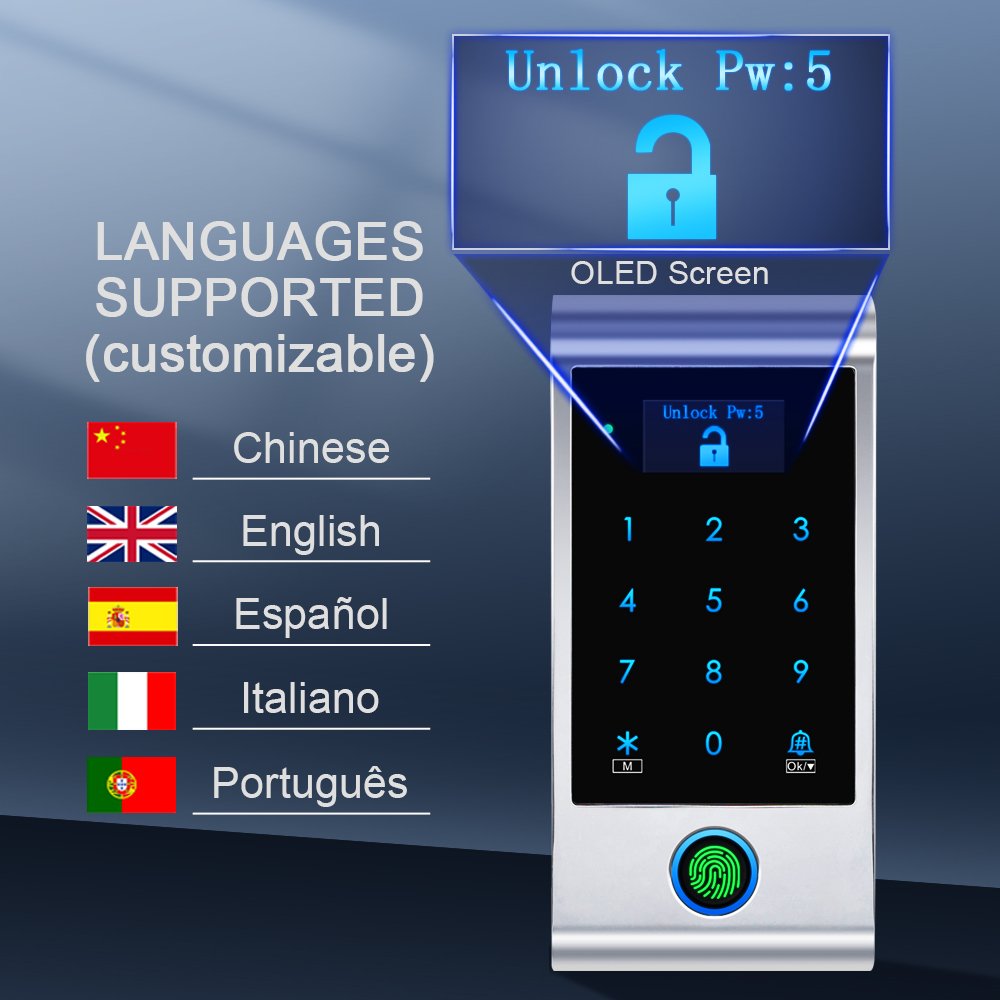 Outdoor IP65 Tuya Smart Biometric Fingerprint Reader RFID Access Control System Keyless Digital Keypad with OLED Display