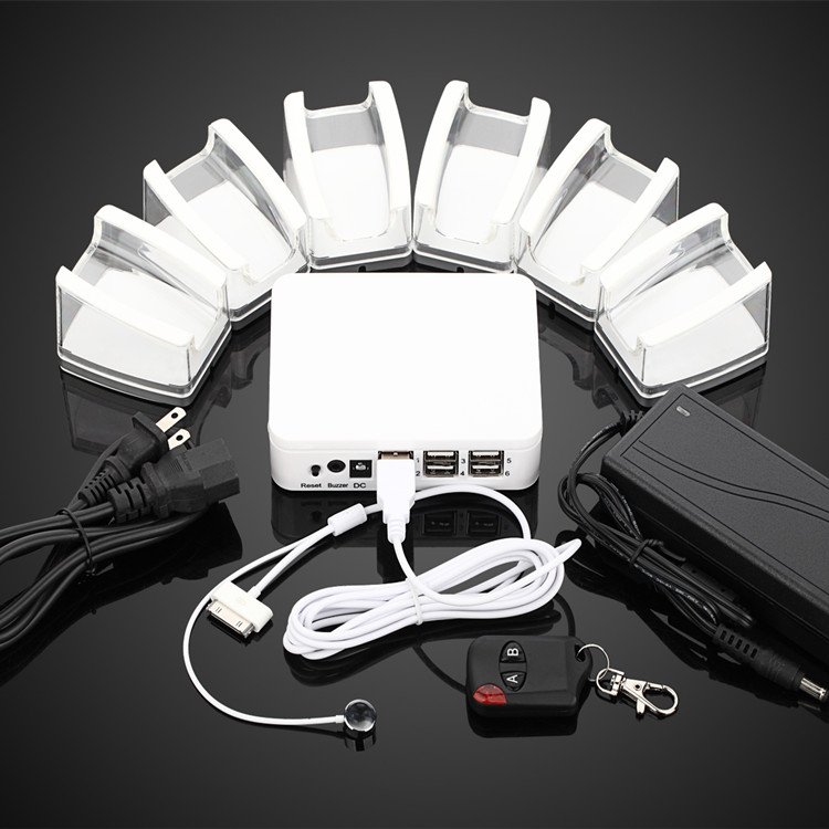 Multiple centralized 6 USB ports alarm devices tablet anti theft alarm systems with charging cables