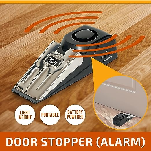 Door Stopper Alarm and Door Security Bar Bundle Door Security System, Sliding Glass Door Security Bar, Security Door Stopper