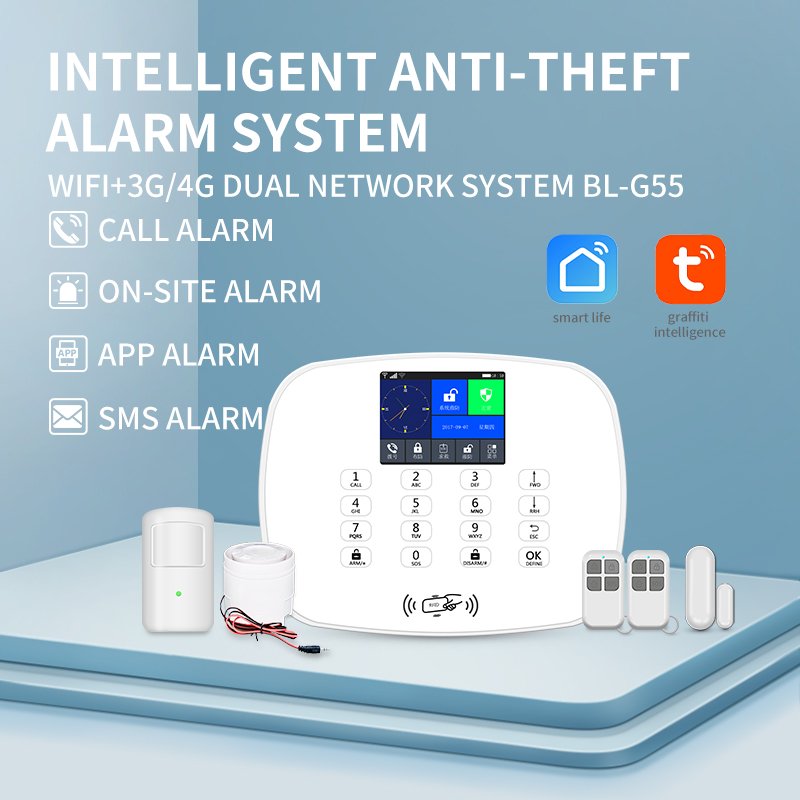 BAILING G55 Tuya Smart Home Alarm Wireless 4G GSM Security Alarm System With Motion Detector Anti-theft WiFi GSM Alarm System